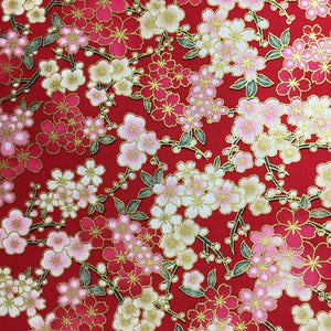 Tissu  japonais fleur cerisier rouge