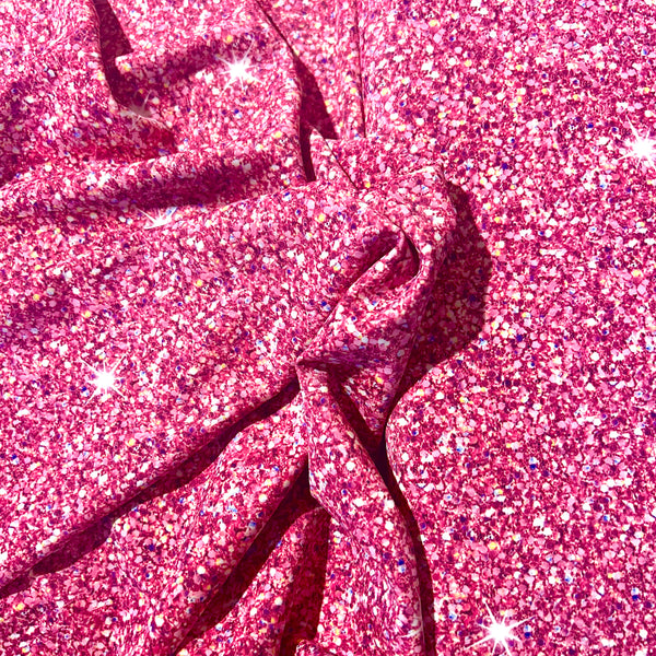 Tissu maillot de bain, motif rose à paillettes