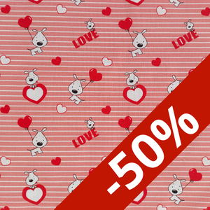 Toile de coton chien love rouge