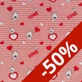 Toile de coton chien love rouge