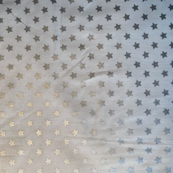 Tissu coton blanc à étoiles argentées