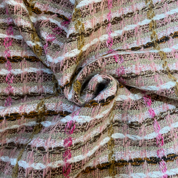 Tissu tweed inspiration Chanel beige et rose