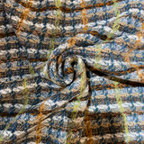 Tissu tweed inspiration Chanel beige et bleu