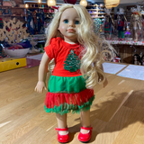 Poupée couture spéciale Noël Blonde avec sa robe sapin