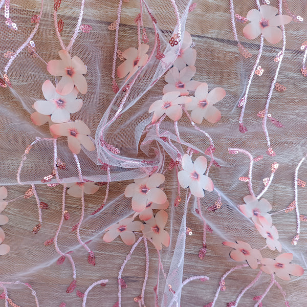 Éventail Décoratif En Polymère Blanc Et Doré - Tissu Blanc à Paillettes Roses Cousues - Neuf Avec étiquettes