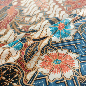 Tissu de Bali danse florale dorée bleue