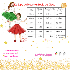 Patron jupe qui tourne de 1an à taille adulte