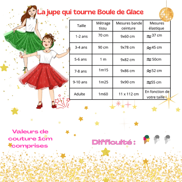 Patron jupe qui tourne de 1an à taille adulte
