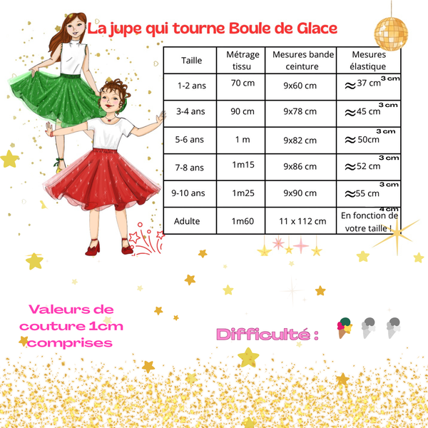 Patron jupe qui tourne de 1an à taille adulte
