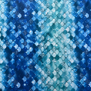 Tissu maillot de bain, motif écaille bleu