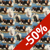 Tissu jersey chevaux fond bleu