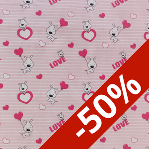 Toile de coton chien love rose