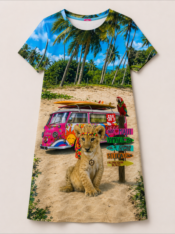 Tissu Jersey lion à la plage