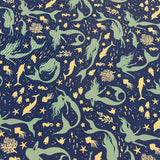 Tissu drap de bain, motif sirene