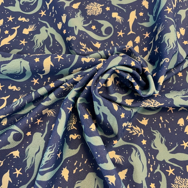 Tissu drap de bain, motif sirene