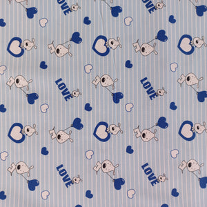 Toile de coton chien love bleue