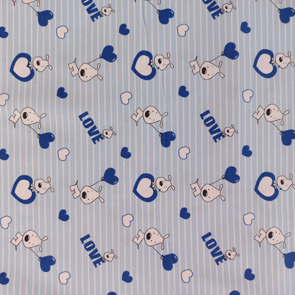 Toile de coton chien love bleue