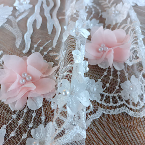 Décorations Brodées Fleurs 3D & Perles - Appliques En Dentelle Pour Couture DIY - Décoration Vêtements, Tulle - Lot De 2 Pièces