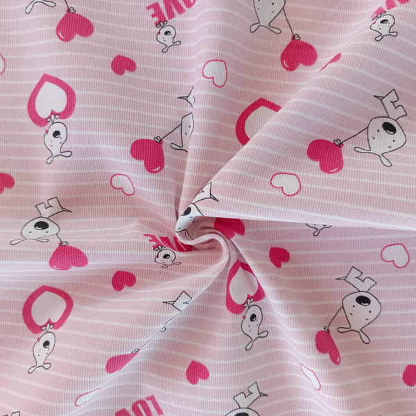 Toile de coton chien love rose