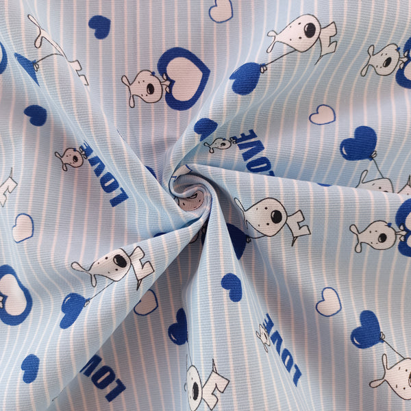 Toile de coton chien love bleue