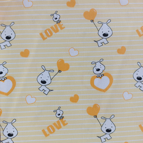 Toile de coton chien love jaune