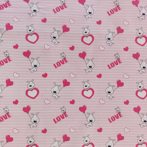 Toile de coton chien love rose