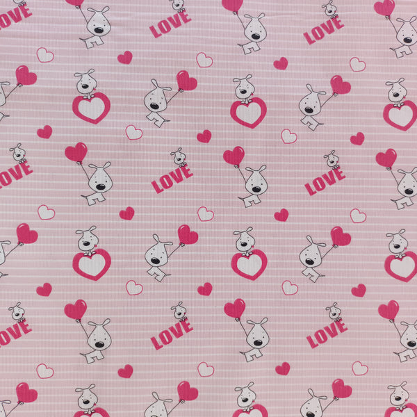 Toile de coton chien love rose