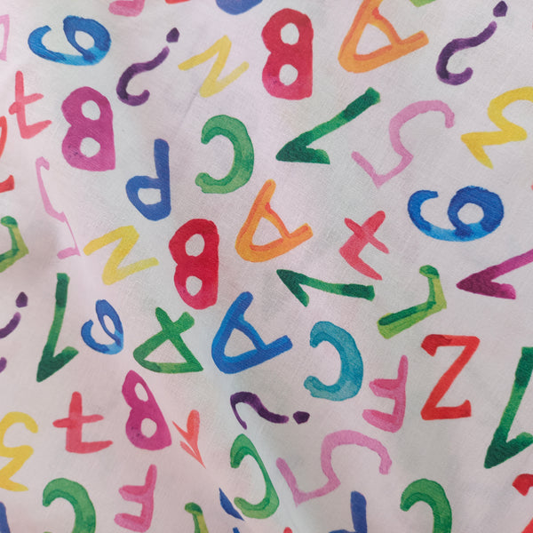Popeline coton chiffres et lettres écoliers