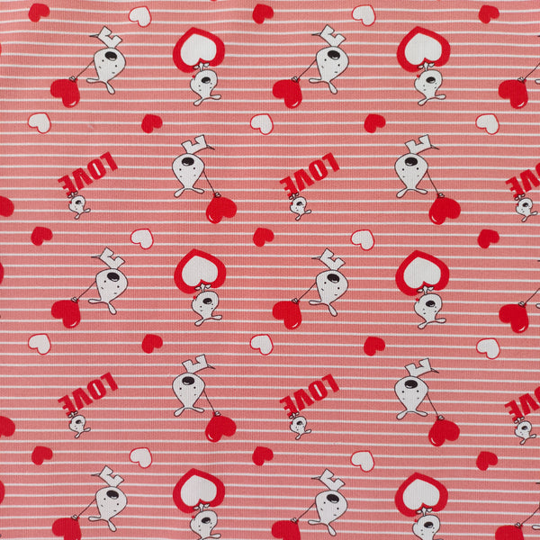 Toile de coton chien love rouge