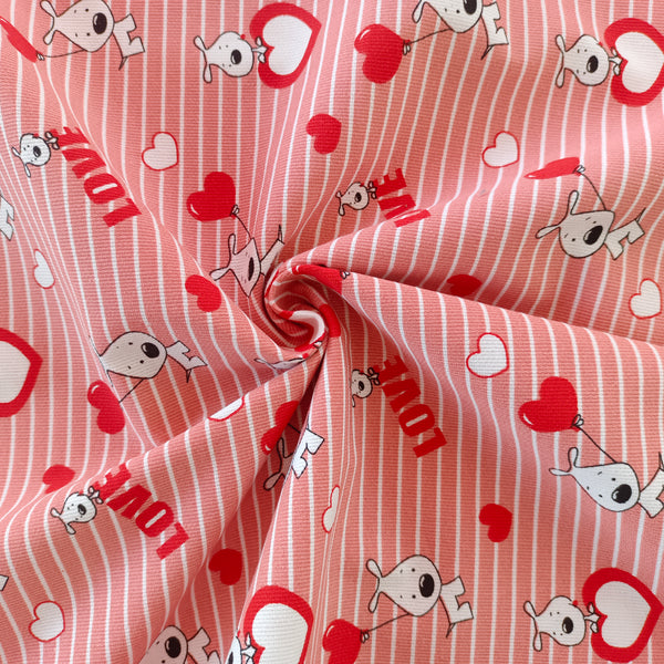 Toile de coton chien love rouge