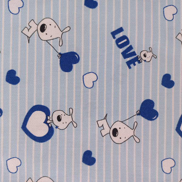 Toile de coton chien love bleue