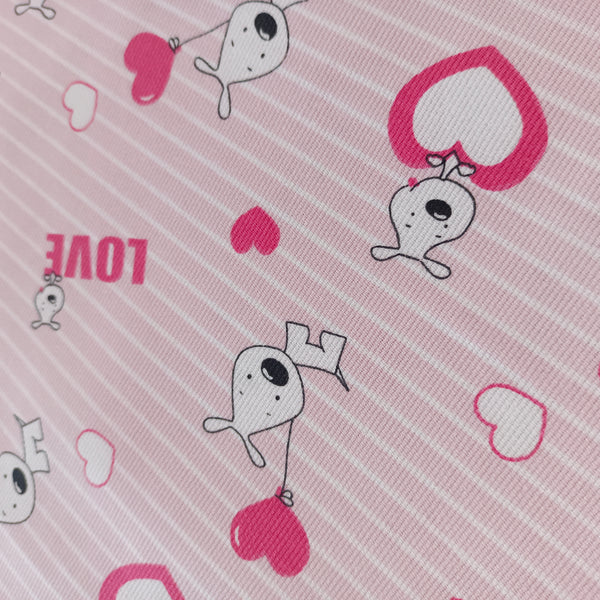 Toile de coton chien love rose