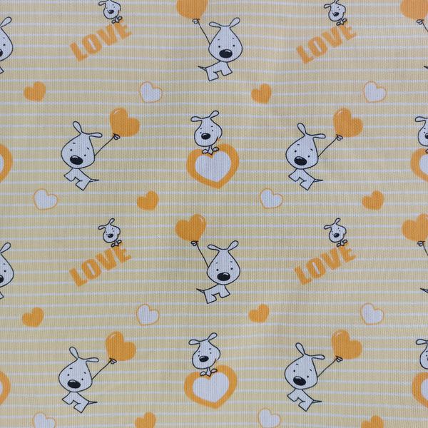 Toile de coton chien love jaune