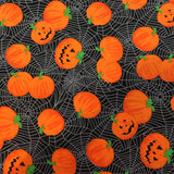 Tissu coton citrouilles d'halloween sur fond noir