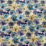 Coton blanc fleurs bleus et mauves