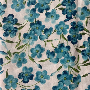 Coton blanc fleurs bleu