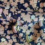 Tissu japonais fleurs fond marine