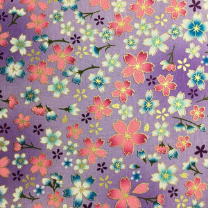 Tissu japonais fleuris fond mauve
