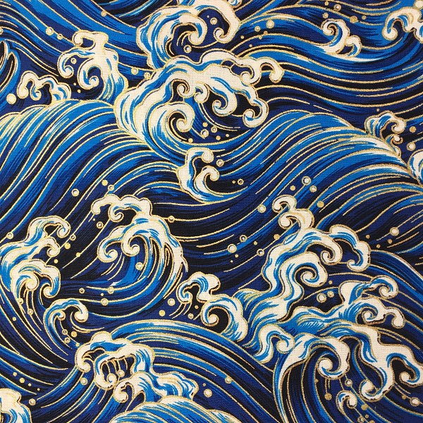 Tissu  japonais vagues bleues