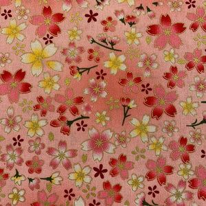 Tissu japonais fond rose petites fleurs