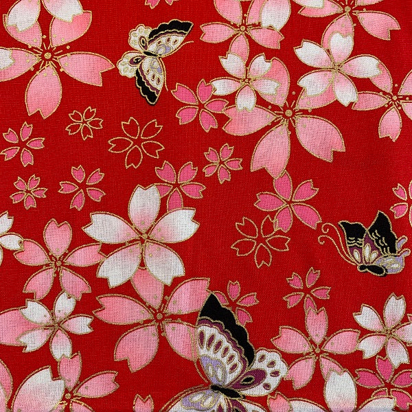 Tissu japonais belles fleurs rose
