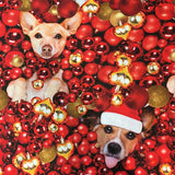 Tissu coton boule de Noël et chien