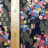 Coton japonais noir fleurs multicolores