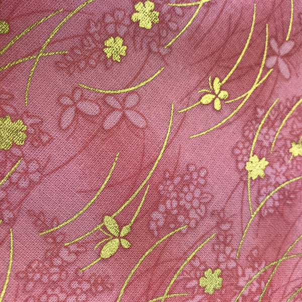 tissu japonais rose fleur en or