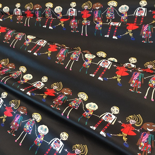 Satin imprimé motifs les écoliers