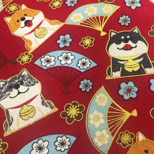 tissu japonais chat et eventail